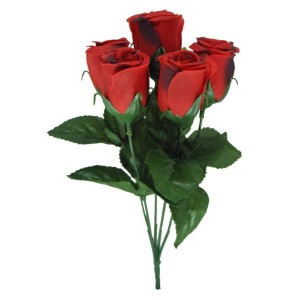 BOTÃO ROSA AVELUDADO C/5 VERMELHO 33CM