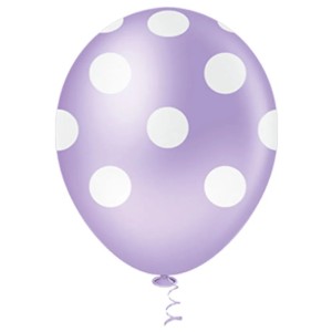 BALÃO 10 COM 25 UNIDADES DECORAÇÃO  LILÁS COM BOLINHA BRANCO PIC PIC