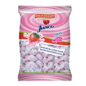 BALA ANIVERSÁRIO 700G IOGURTE COM CRISTAL MORANGO JUNCO
