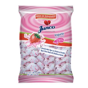 BALA ANIVERSÁRIO 400G IOGURTE COM CRISTAL MORANGO JUNCO